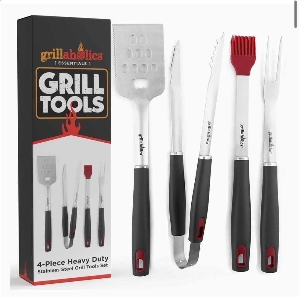 Brand New Grillaholics BBQ 4-Piece Heavy Duty Stainless Steel Grill Tools Set